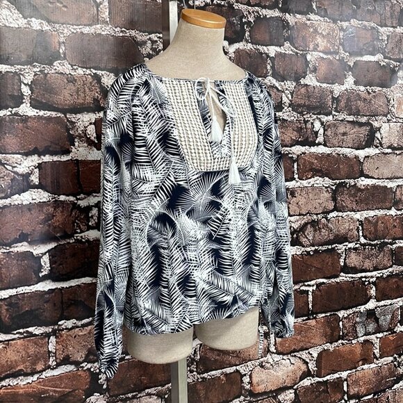 Carve Designs Blouse Long Sleeve Floral Blue White Size Small S - Picture 6 of 16